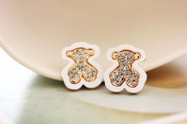 可爱小熊四叶草耳钉耳饰 镀18k金韩版饰品厂家直销，美发饰品优选